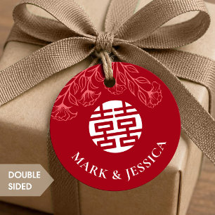 Red Double Happiness Wedding Round Favour Tags