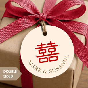 Red Double Happiness Wedding Round Favour Tags
