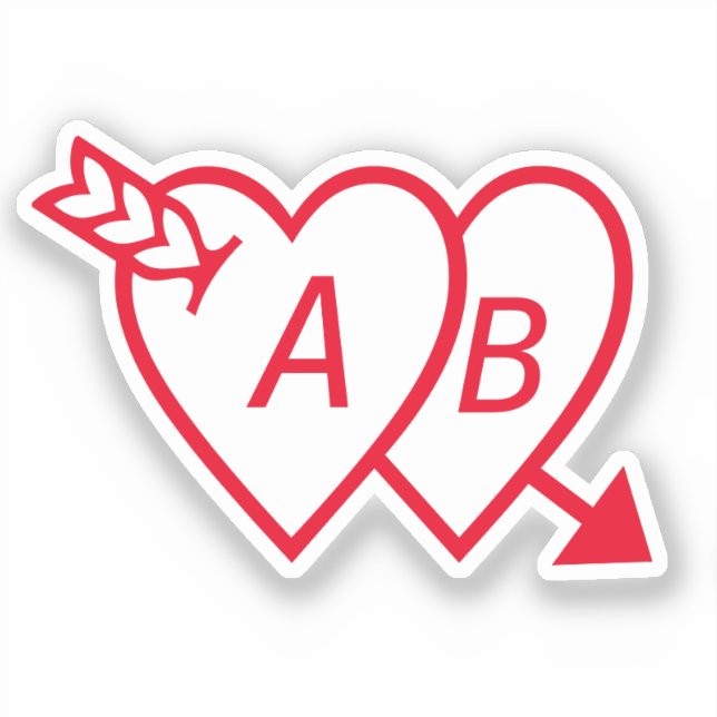 Red Double Hearts with Cupids Arrow and Initials (Front)