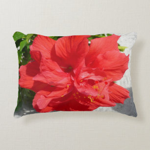 Red Double Hibiscus Flower Decorative Cushion