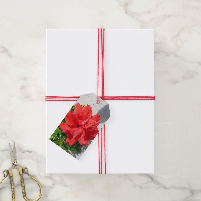 Red Double Hibiscus Flower Gift Tags (With Twine)