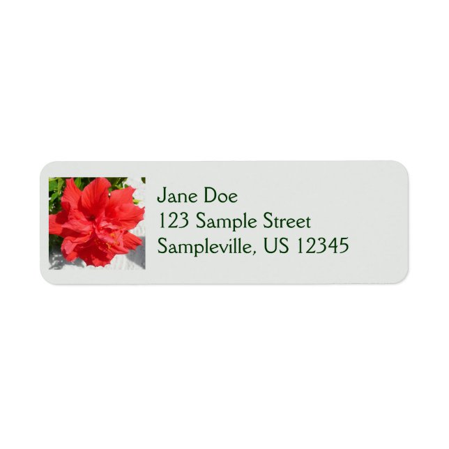 Red Double Hibiscus Flower Return Address Label (Front)