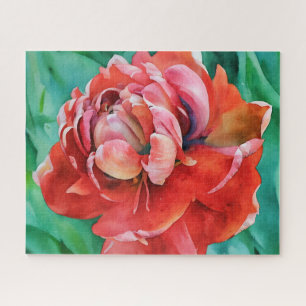 Red Double Petal Tulip Flower Art Puzzle