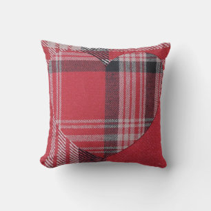 Red Double Plaid Heart Cushion