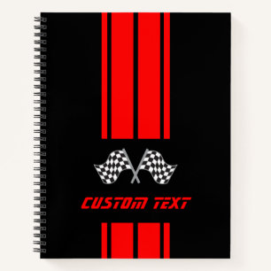 Red Double Race 🏎 Stripes with Flag Notebook