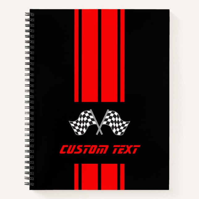 Red Double Race 🏎 Stripes with Flag  Notebook (Front)