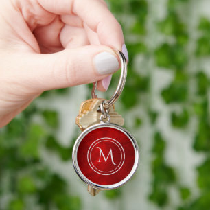 Red Double Silver Frame Monogram Key Ring
