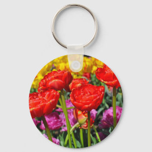 Red double tulips key ring