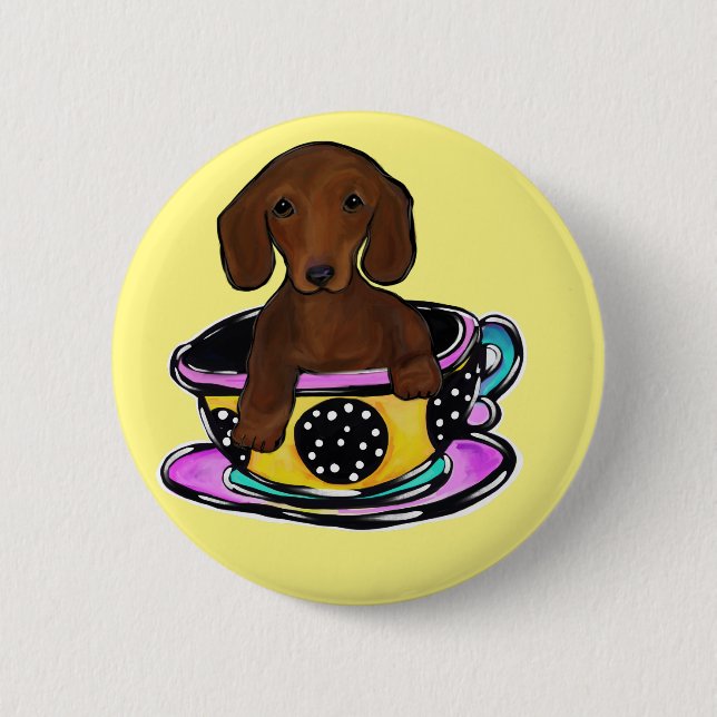 Red Doxie 6 Cm Round Badge (Front)