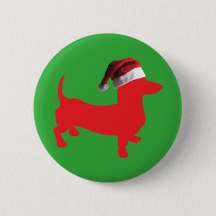 Red-Doxie---And-Santa-Hat 6 Cm Round Badge