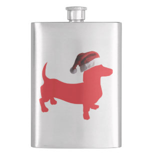Red-Doxie---And-Santa-Hat Hip Flask