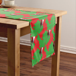 Red-Doxie---And-Santa-Hat Short Table Runner