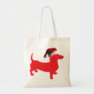 Red-Doxie---And-Santa-Hat Tote Bag