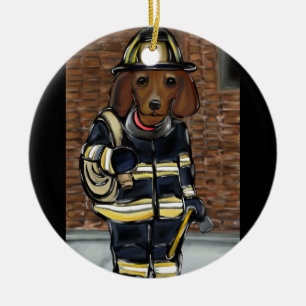Red Doxie Ceramic Ornament