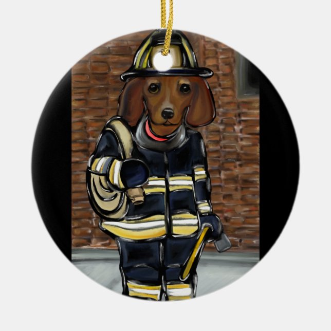Red Doxie Ceramic Ornament (Front)