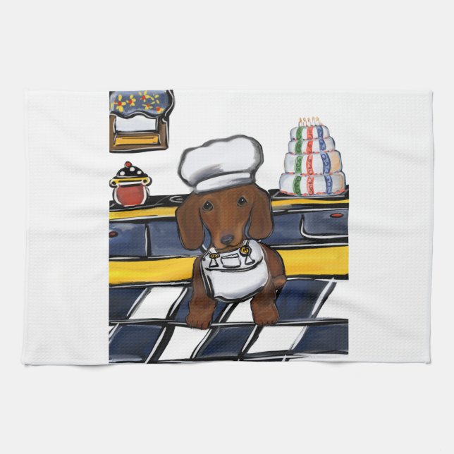Red Doxie Chef Tea Towel (Horizontal)