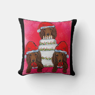 Red Doxie Santas Cushion