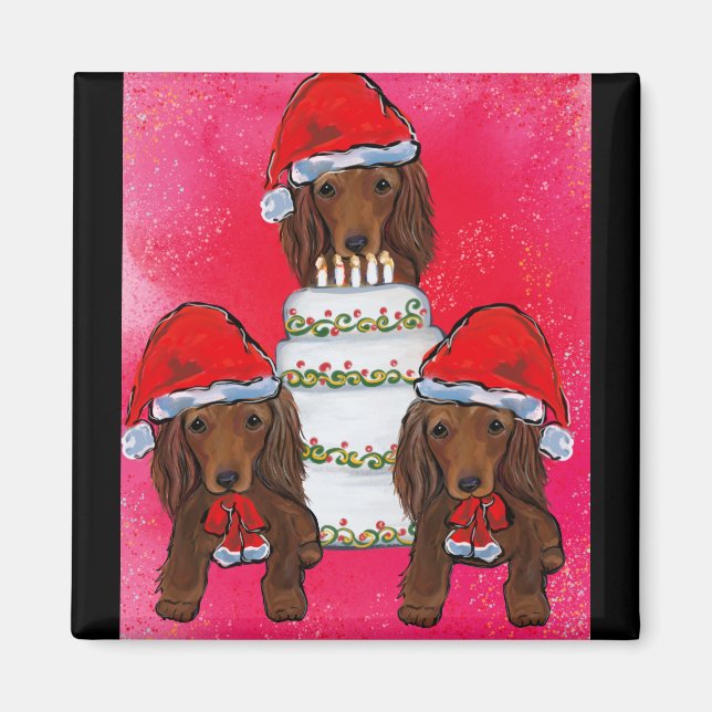 Red Doxie Santas Magnet (Front)