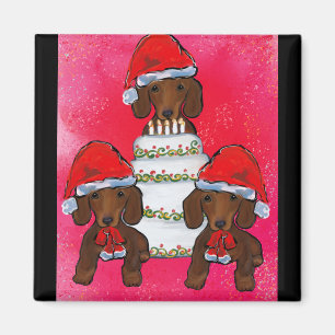 Red Doxies Christmas Magnet