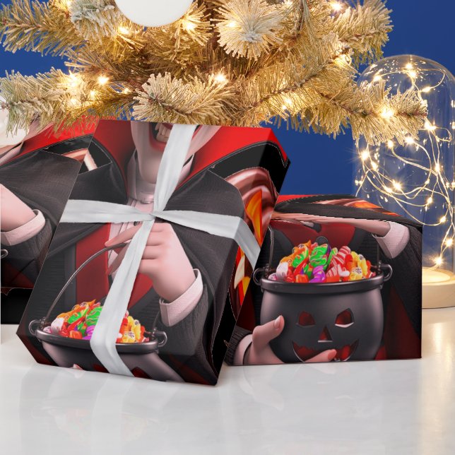 Red Dracula Fun Spook For Halloween Wrapping Paper (Holidays)
