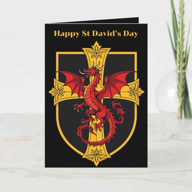 Red Dragon And Medieval Cross Card (Front)