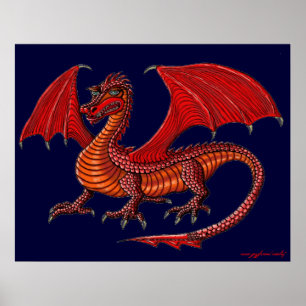 Red dragon art poster