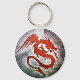 Red dragon black background key ring