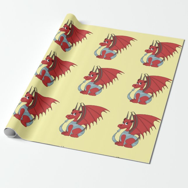 Red Dragon Cartoon  Wrapping Paper (Unrolled)