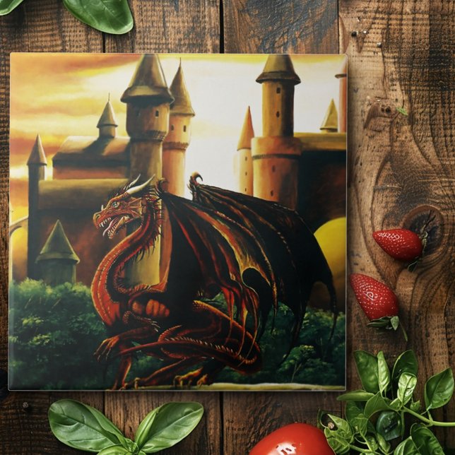 Red Dragon Castle Fantasy Ceramic Tile (Creator Uploaded)