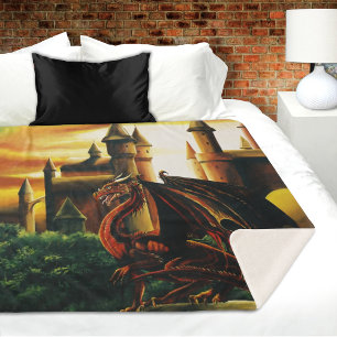 Red Dragon Castle Fantasy Sherpa Blanket