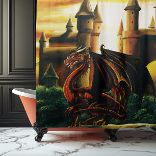 Red Dragon Castle Fantasy Shower Curtain