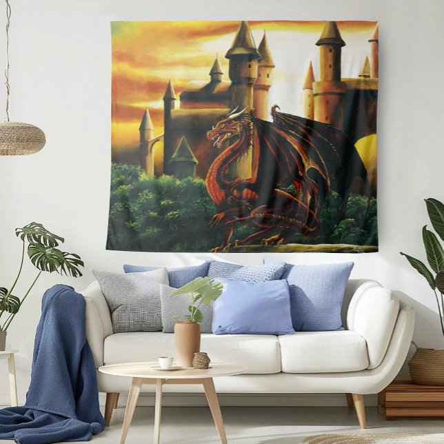 Red Dragon Castle Fantasy Tapestry (Creator Uploaded)