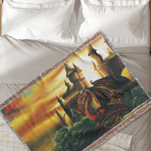 Red Dragon Castle Fantasy Throw Blanket