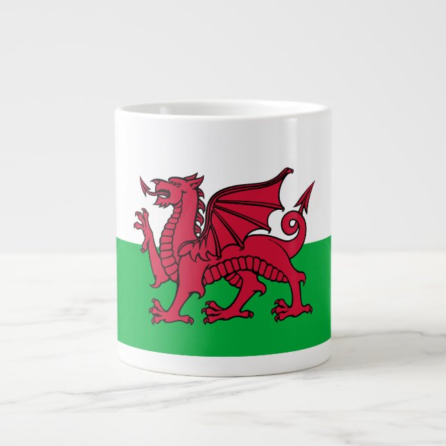 Red Dragon Celtic Flag of Wales & Welsh Large Coffee Mug (Front)