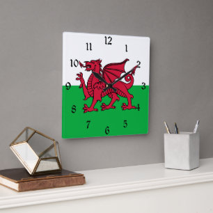 Red Dragon Celtic Flag of Wales & Welsh Square Wall Clock