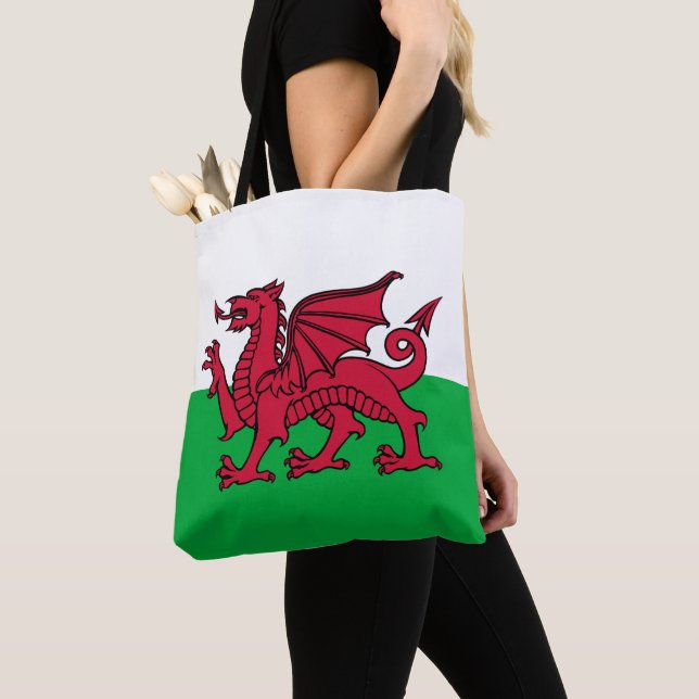 Red Dragon Celtic Flag of Wales & Welsh Tote Bag (Close Up)