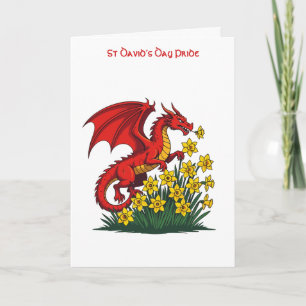 Red Dragon Charging Through Daffodils Card