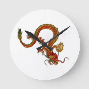 Red Dragon China Round Clock