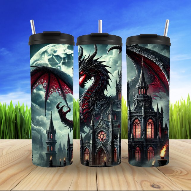 Red Dragon Circling Gothic Castle Thermal Tumbler (Creator Uploaded)