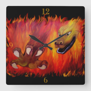 Red Dragon Claw Square Wall Clock