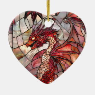 Red Dragon Faux Stained Glass Design Ceramic Ornament