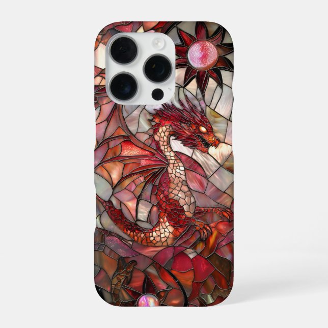 Red Dragon Faux Stained Glass Design iPhone Case (Back)