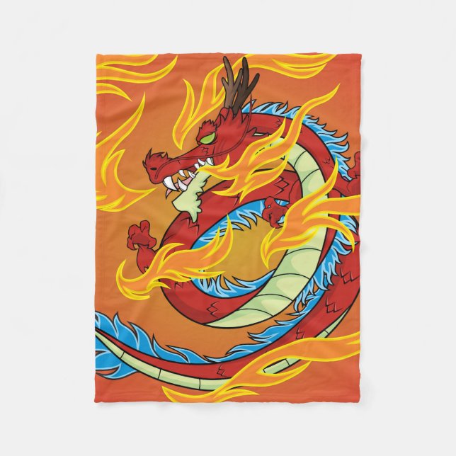 Red Dragon Fire and Flames Fleece Blanket (Front)