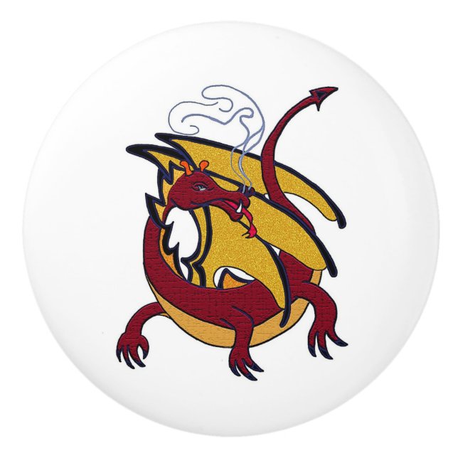 Red dragon flying winged dragon ceramic knob (Front)
