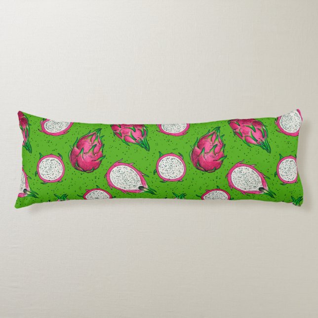 Red dragon fruit on green body cushion (Front)