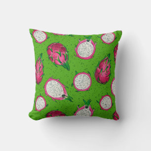 Red dragon fruit on green cushion