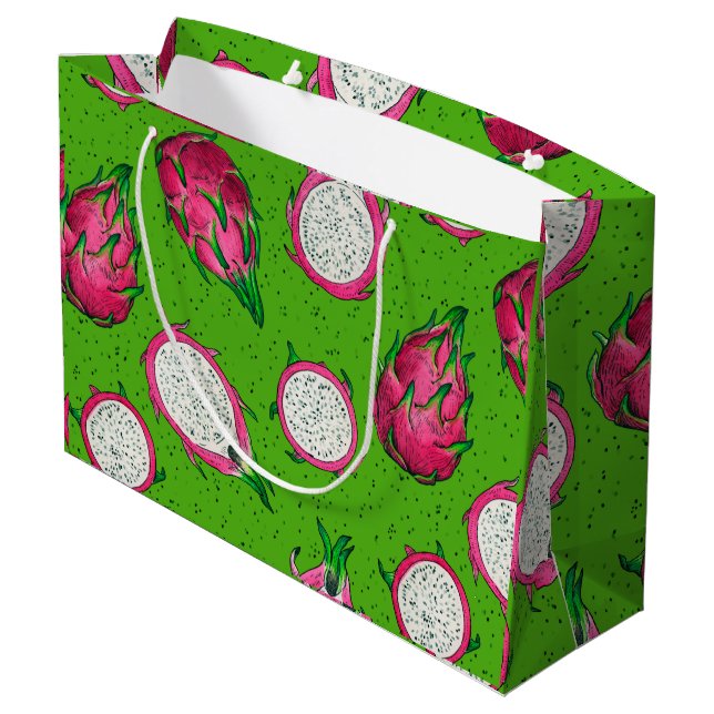 Red dragon fruit on green large gift bag (Back Angled)