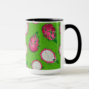 Red dragon fruit on green mug
