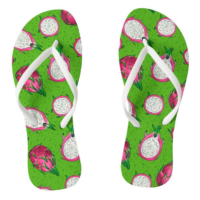 Red dragon fruit on green thongs (Footbed)