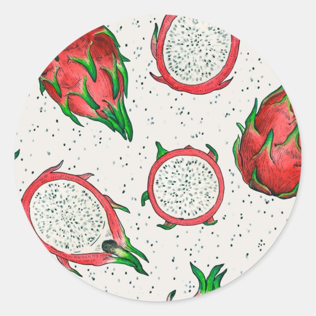 Red dragon fruit on off white classic round sticker (Front)